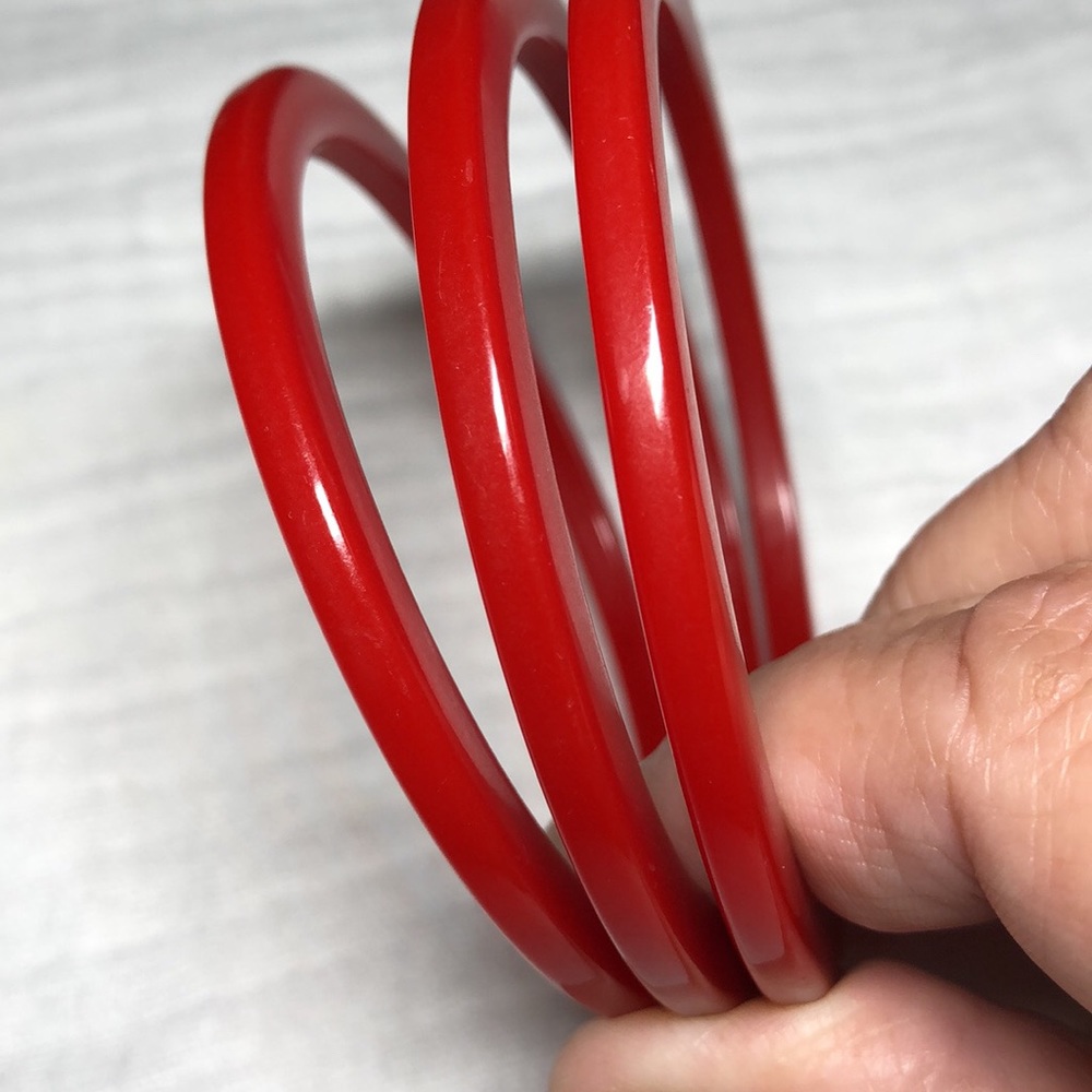 3 Vintage Cherry-Red Plastic Bangles